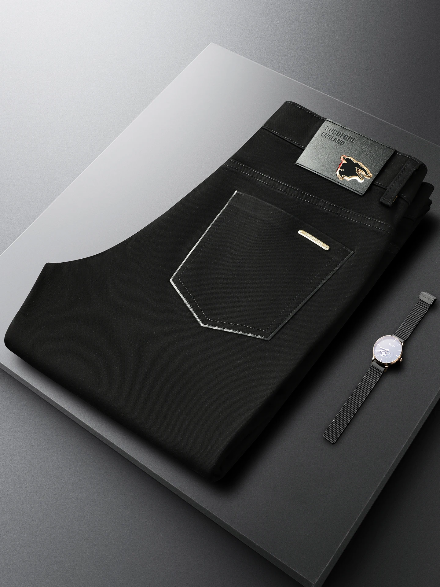 

Повседневные прямые джинсы из чистого черного денима для мужчин, универсальные, осенняя новинка, удобные, комфортные, длинные брюки