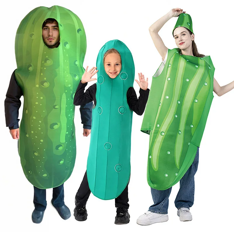 Disfraz de pepino para niños, disfraz de comida divertida, traje de vegetales para Festival de pepinillos, disfraz de Halloween para adultos y pepinillos de eneldo para la familia