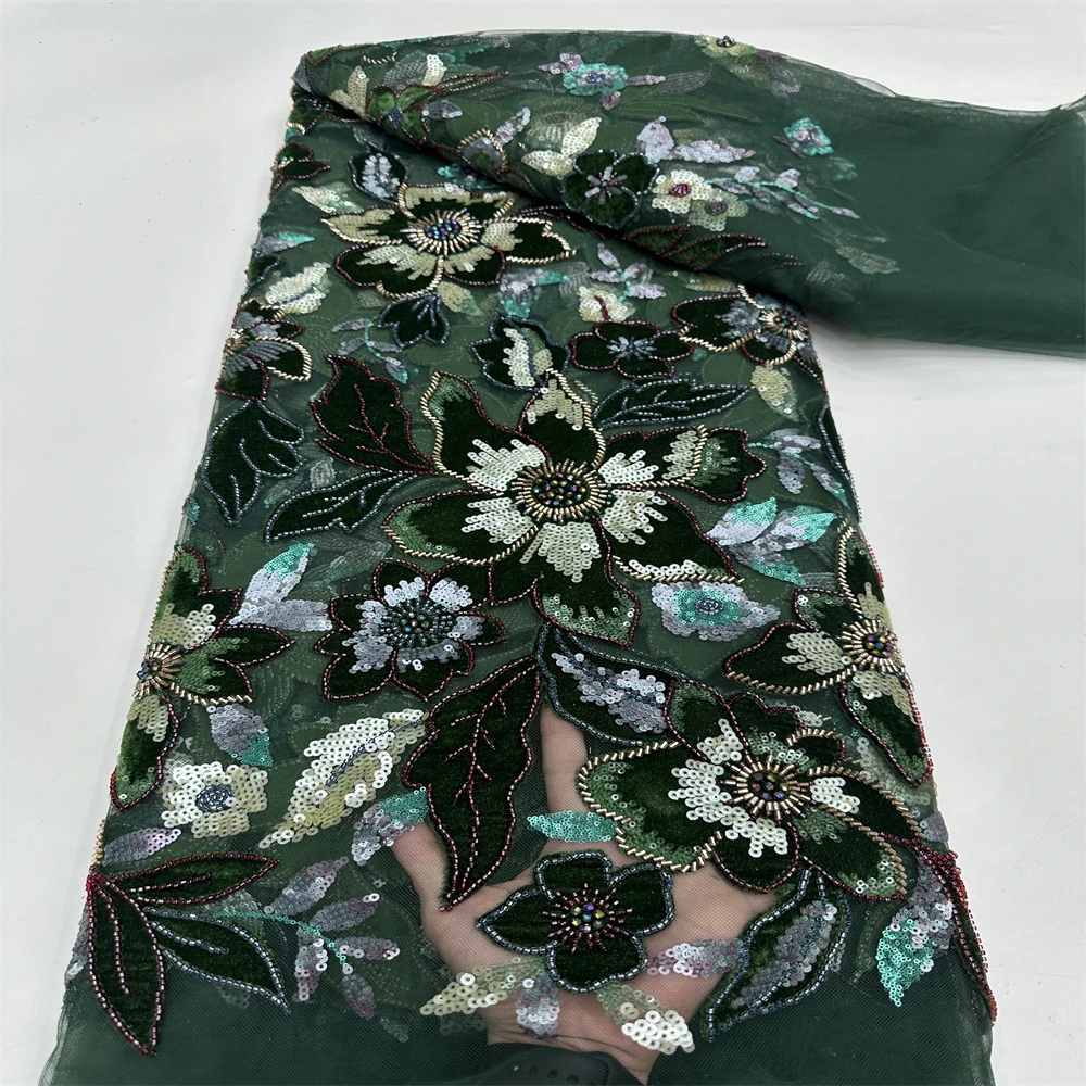 Tessuto di pizzo tulle africano 2025 tessuto di paillettes netto francese cucito ricamo con perline pizzo tulle maglia abito nigeriano 5 metri