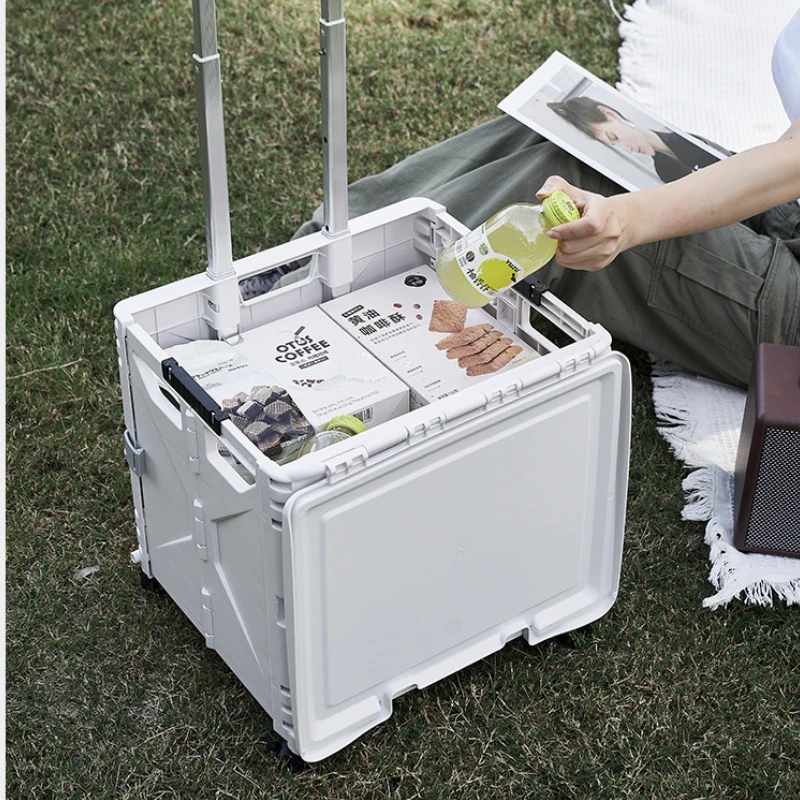 

PP Outdoor Shopping Cart Foldable Grocery Trolley Parcel Storage Rolling Box Large-Capacity Camping Cart