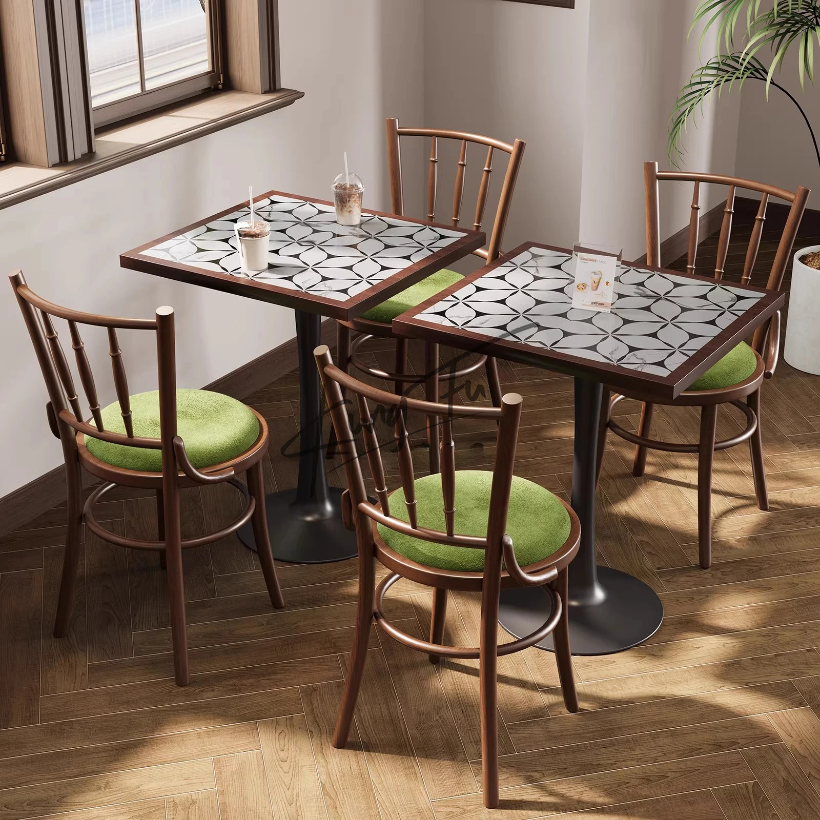 Industrial Style Retro Cafe Solid Wood Table and Chair Set Hot Pot Restaurant Fusion Cuisine Western Restaurant Bar Table