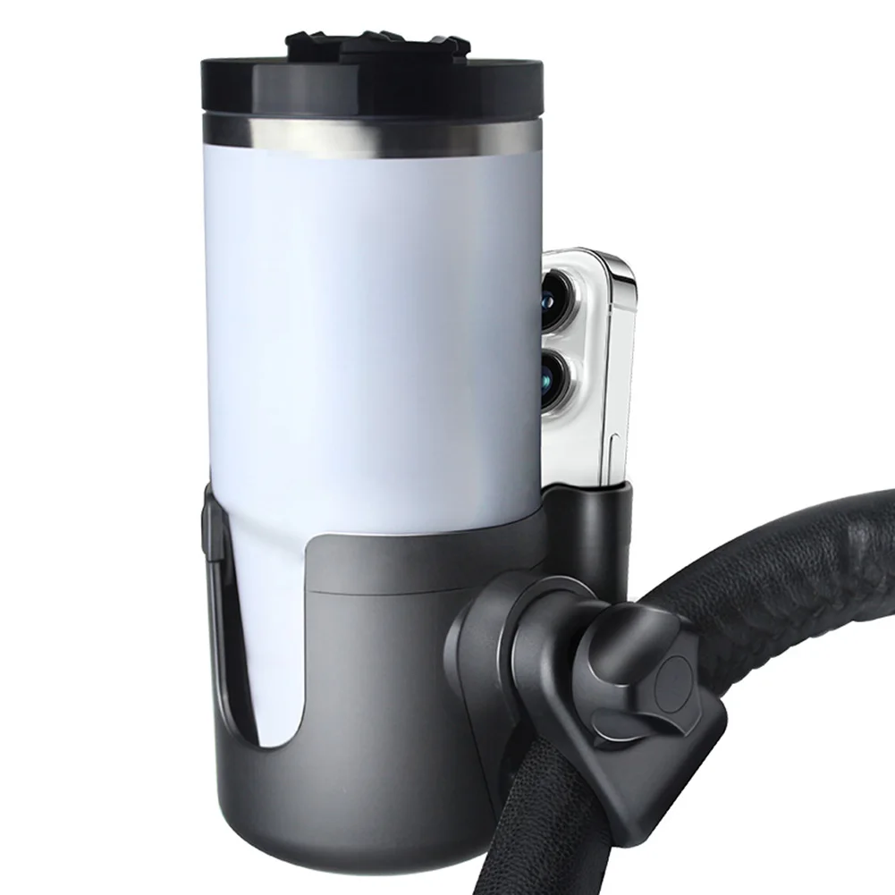 

Versatile 2-in-1 Stroller Cup Holder with Phone Holder for Easy Access on Strollers Wheelchairs and Bicycles