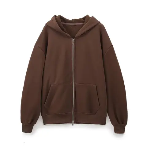 höstnya kvinnors trendiga avslappnade dragkedja dekoration huva långärmad sportjacka vida byxor 12 best sales Zara 2-delat set - №2