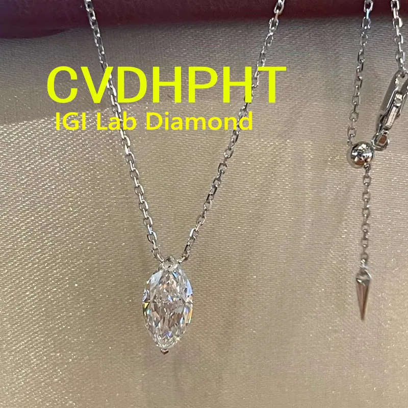 

Ожерелье с подвеской из белого золота 14 карат Marquise Lab Grown Diamond CVD HPHT 18 дюймов, свадебное ожерелье из цельного золота для женщин ﻿ ﻿