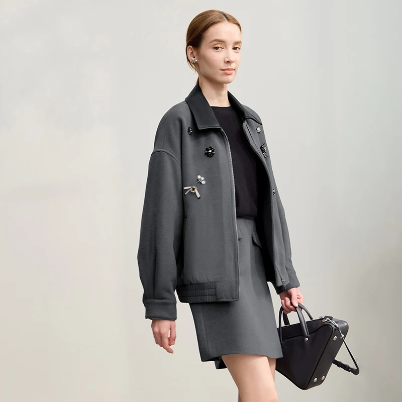 AMII chaqueta de mujer 2025 invierno nuevo suelto medio y largo PU cuero Top solapa femenina cálido versátil abrigo de lana mujer 12554053