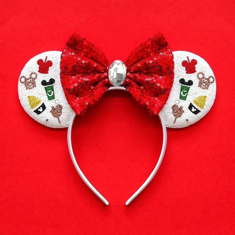 Christmas Mickey Mouse Ears Headband Girl Women Candy Hair Bands Christmas Tree Hair Accessories Kid Sequins Disney Headwear