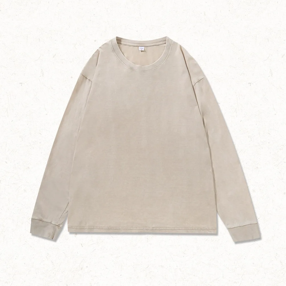 2026 Summer Hot Selling Pure Cotton Heavy-duty Distressed Washed Oversized Shoulder Retro Long Sleeved T-shirt