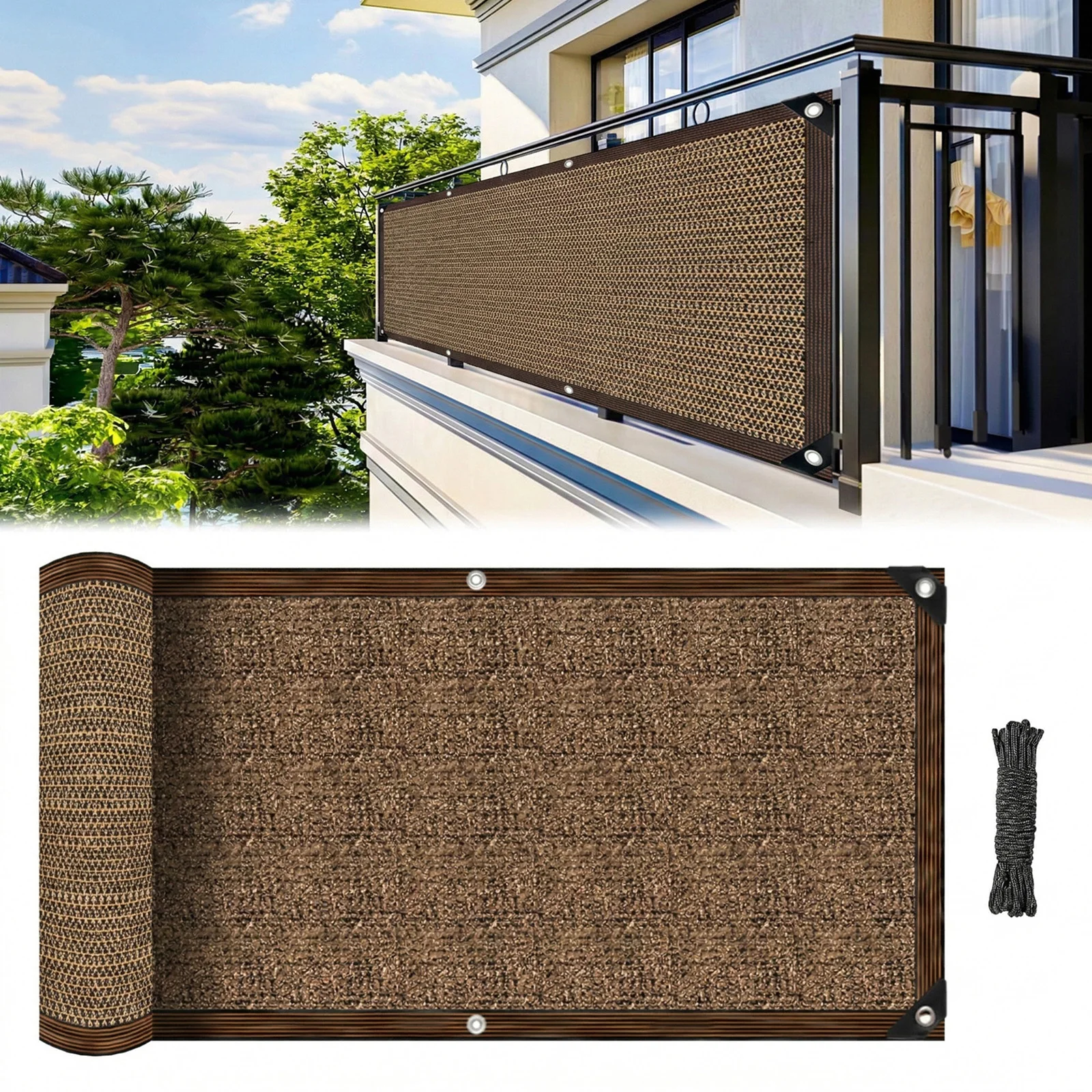 Malla de Sombra y Privacidad Conectable 100% HDPE con Bloqueo UV del 95%, Ojales de Aluminio Antióxido, para Patio, Balcón, Jardín, Varios Tamaños