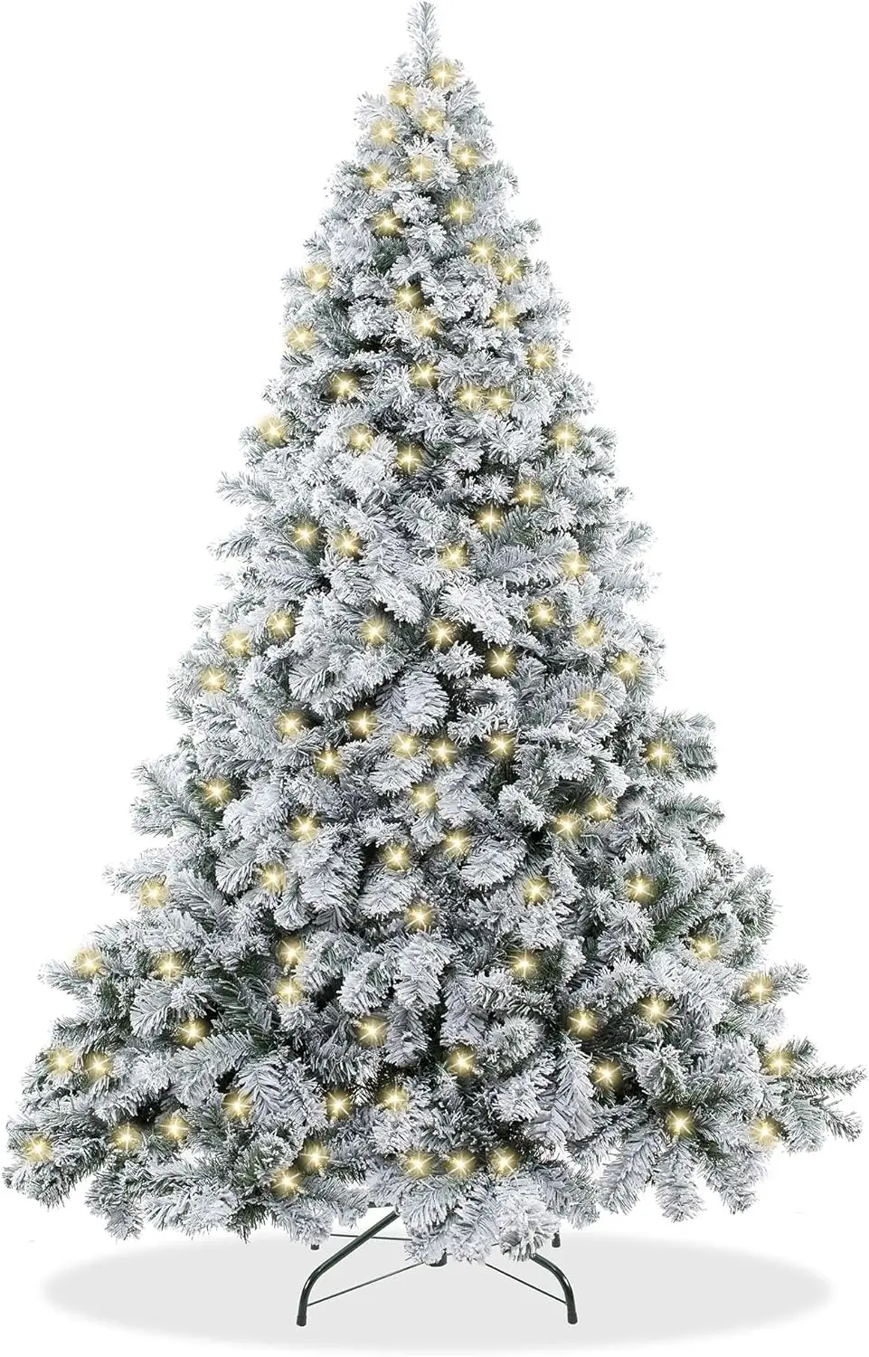 

7.5FT Pre-Lit Realistic Snow-Flocked Pine Artificial Holiday Christmas Tree with Sturdy Metal Stand