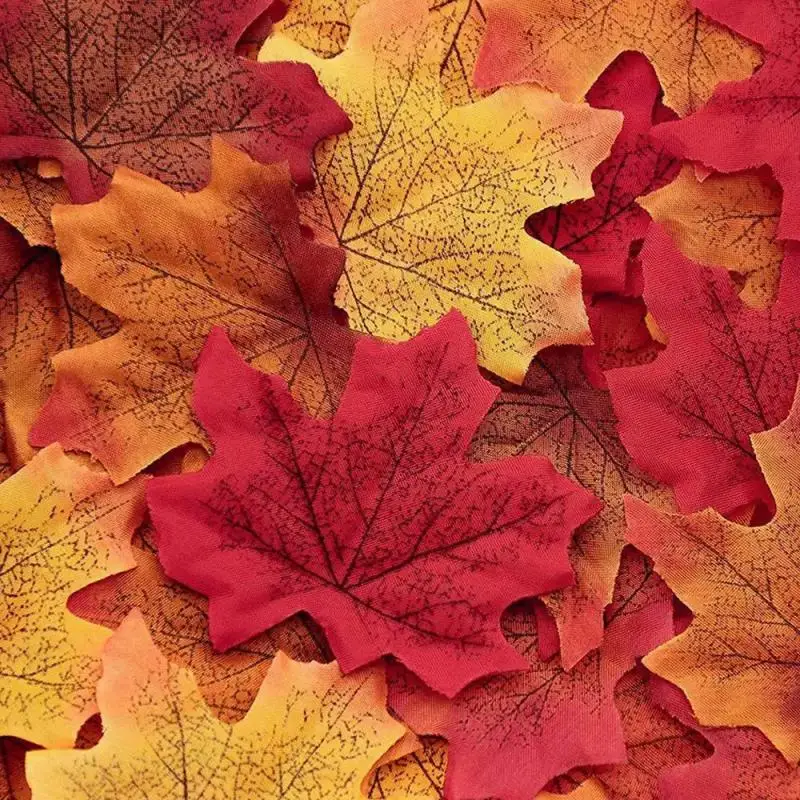 Hojas de arce de seda Artificial, hojas falsas hechas a mano para Halloween y otoño, álbum de recortes, decoración de boda, Acción de Gracias