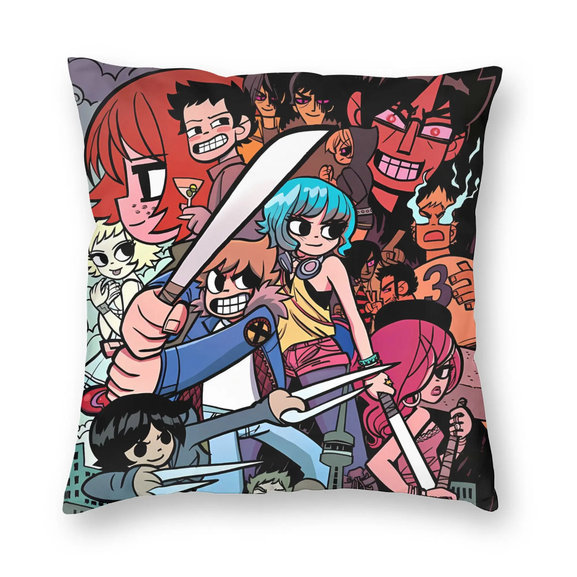 Scott Pilgrim Group Battle Pillow Case  Square Pillow Cover Cute Funny Cushion Cover For Sofa Bedroom Home Decor