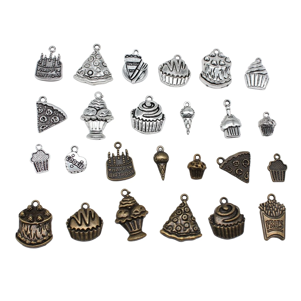 10pcs Birthday Cake Cookie Fries Cupcake Charms DIY Crafts Making Findings Handmade Tibetan Jewelry