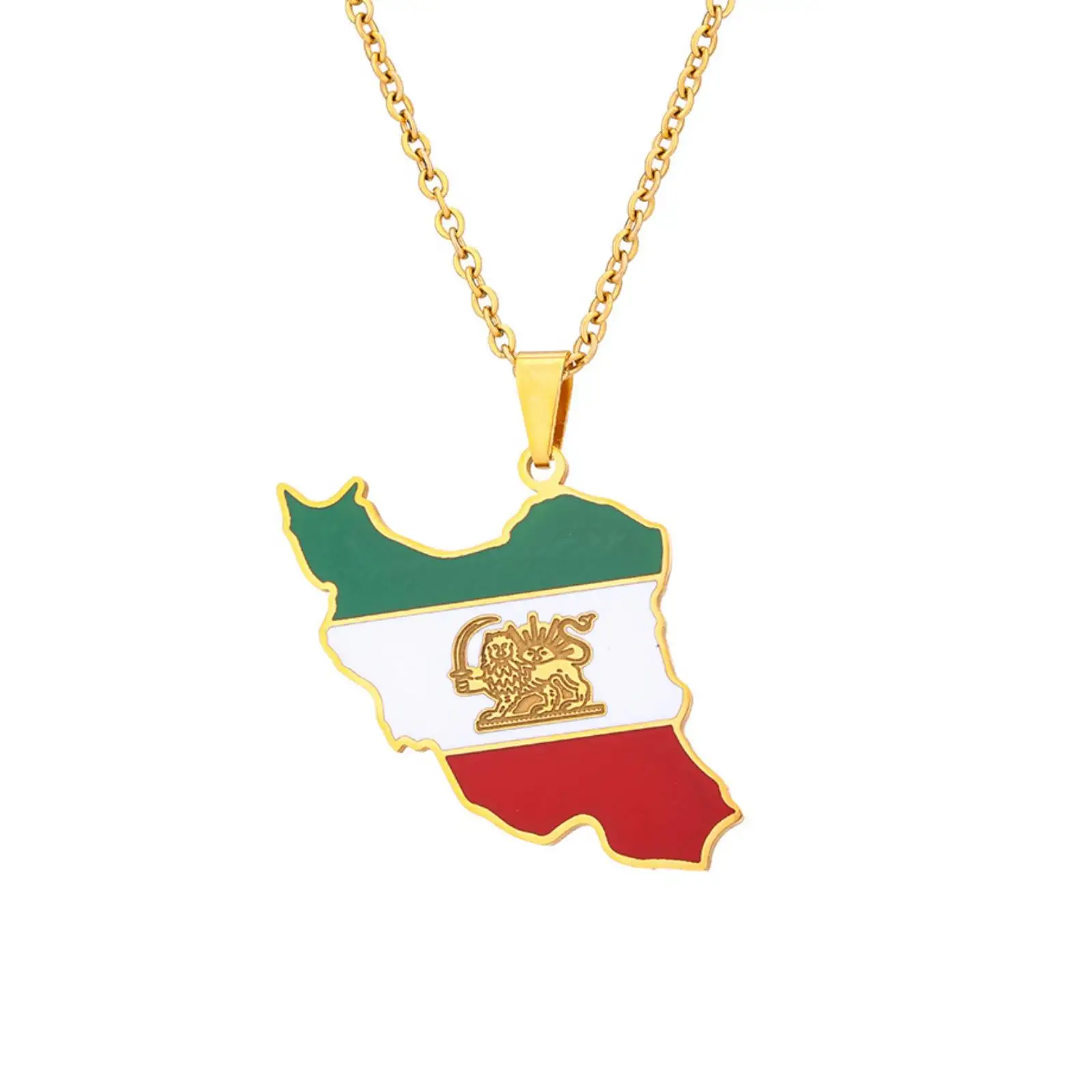 Iran-Karten-Anhänger-Halskette mit Persien-Löwen- und Sonnenemblem, ethnischer Schmuck, Geschenk für Männer und Frauen – Detail 1