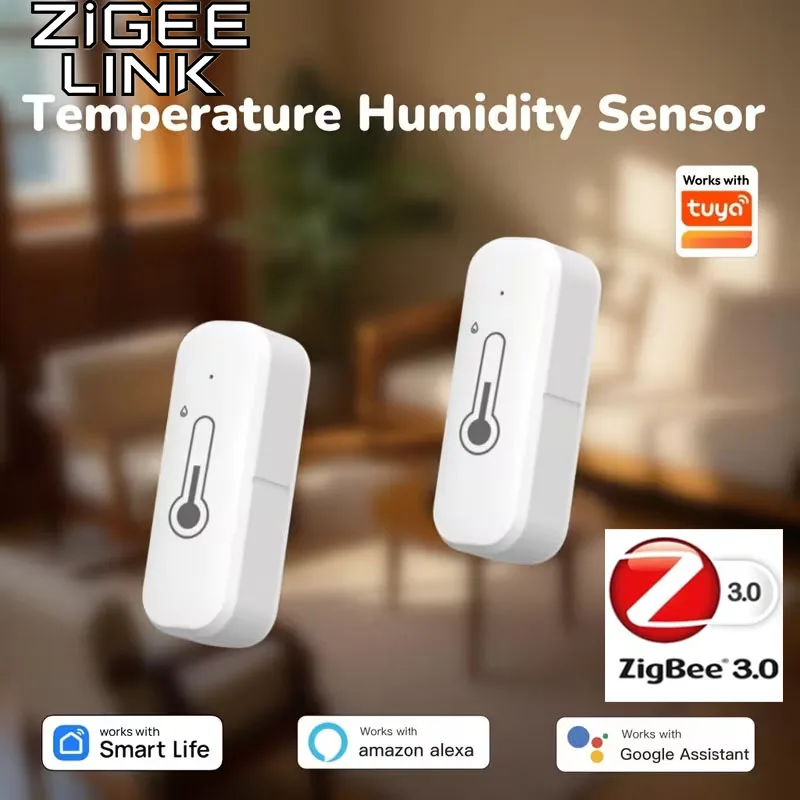 Tuya Zigbee 3.0 Wireless Temperature &amp; Humidity Sensor Real-Time Home App Monitoring Voice Control Via Alexa &amp; Google Assistant