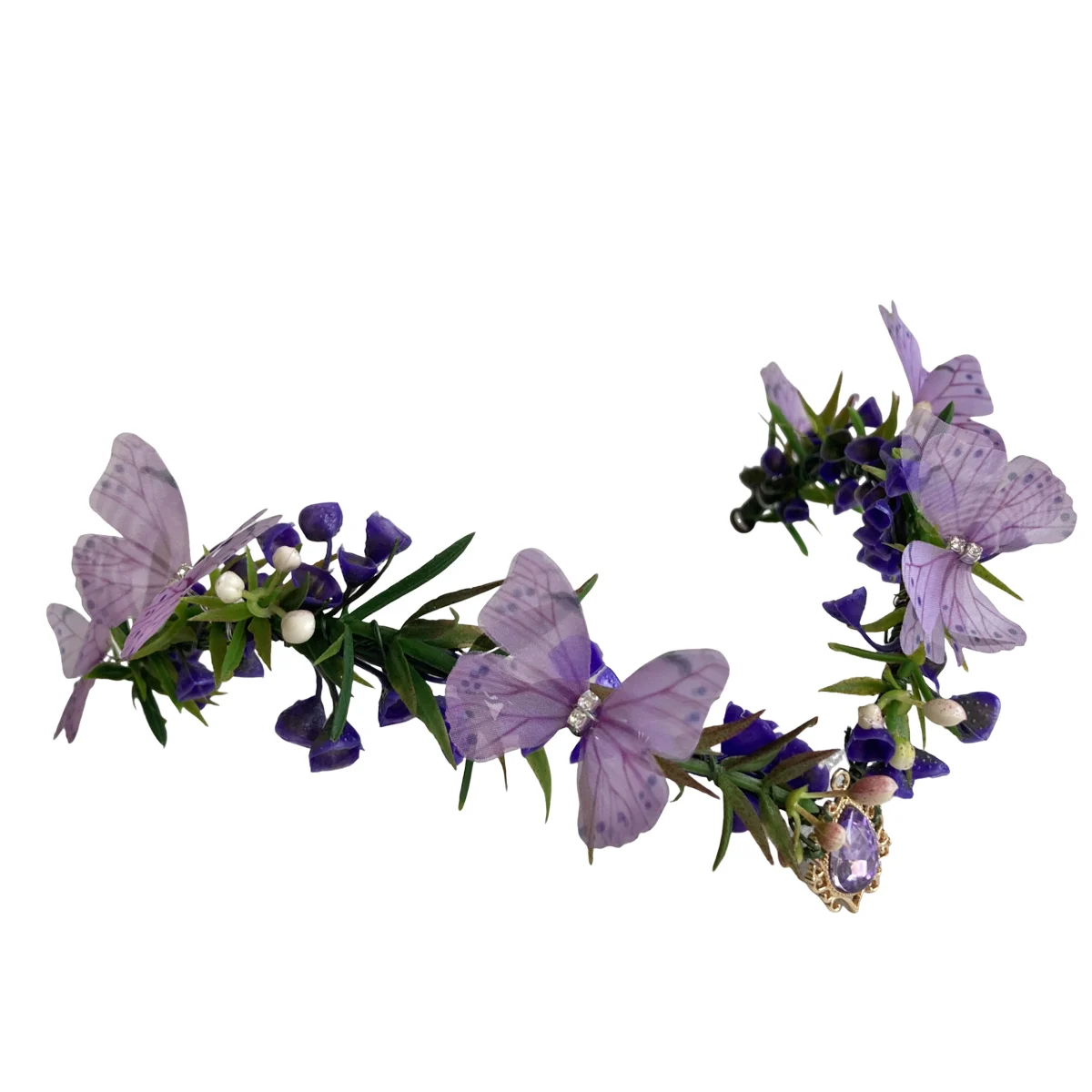 Purple Flower Headpiece - Fairy Floral Crown Woodland Elf Headband Forest Wreath Elven Tiara for Renaissance Cosplay Wedding