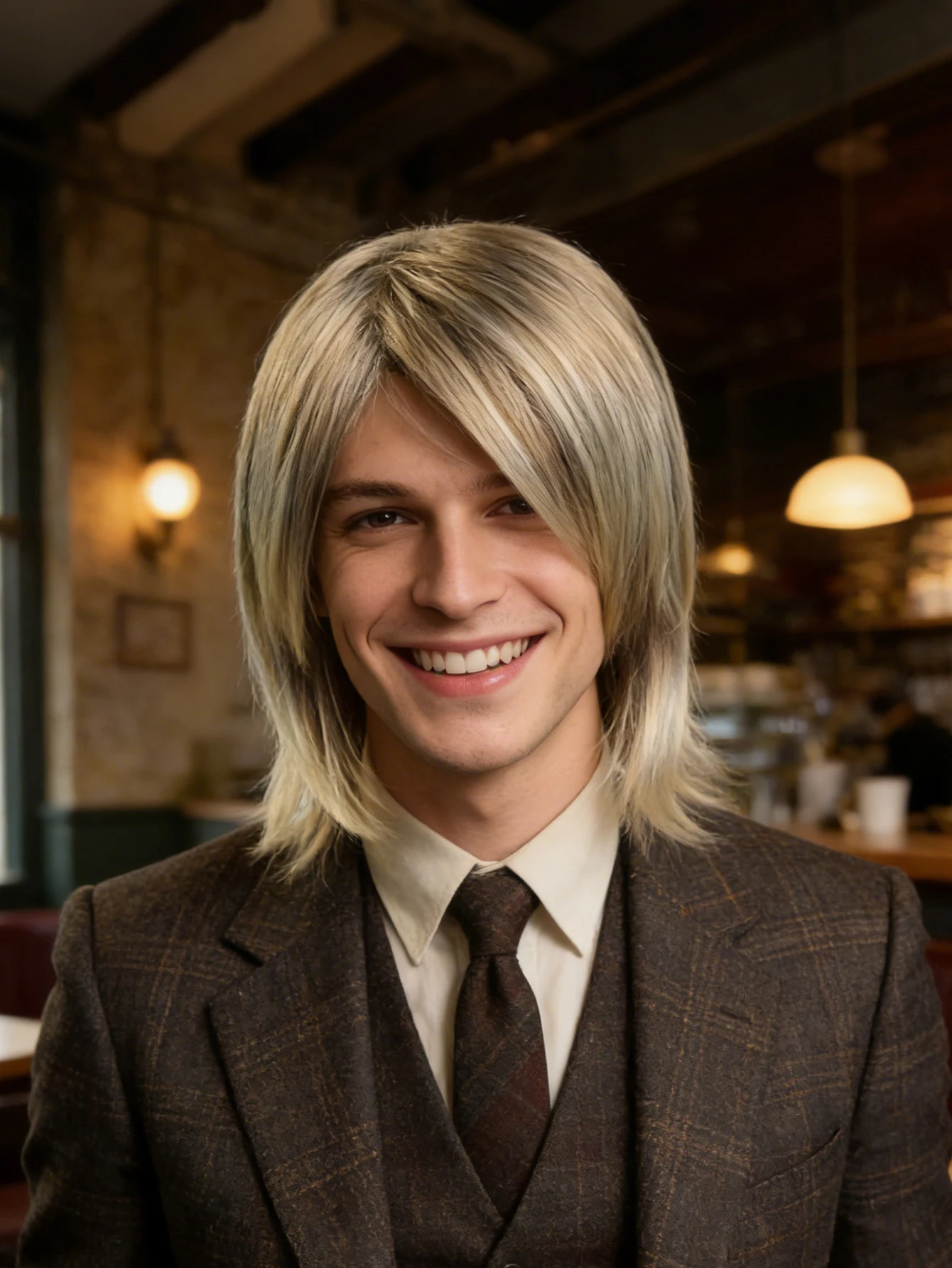 

Пепельно-русый многослойный парик-мюлет для мужчин, с боковой чёлкой, из синтетических волос, для образов рокеров и косплея