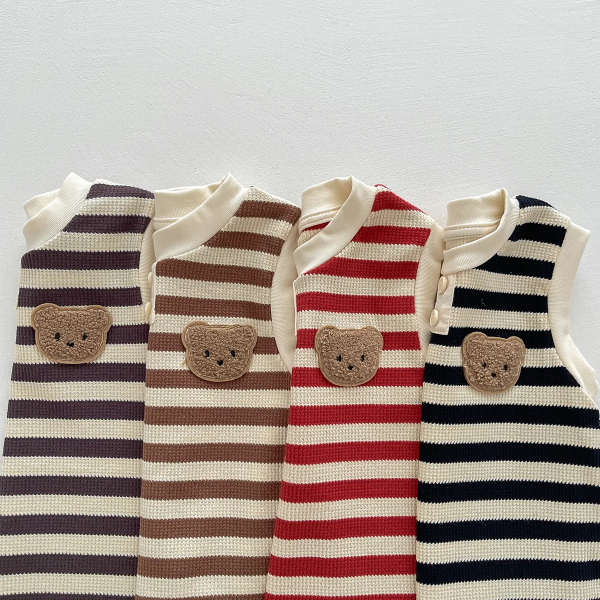 Summer Bear pagliaccetti per neonate ragazzi Cute Stripe Toddler tuta intera moda coreana tuta infantile abbigliamento 0-2 anni