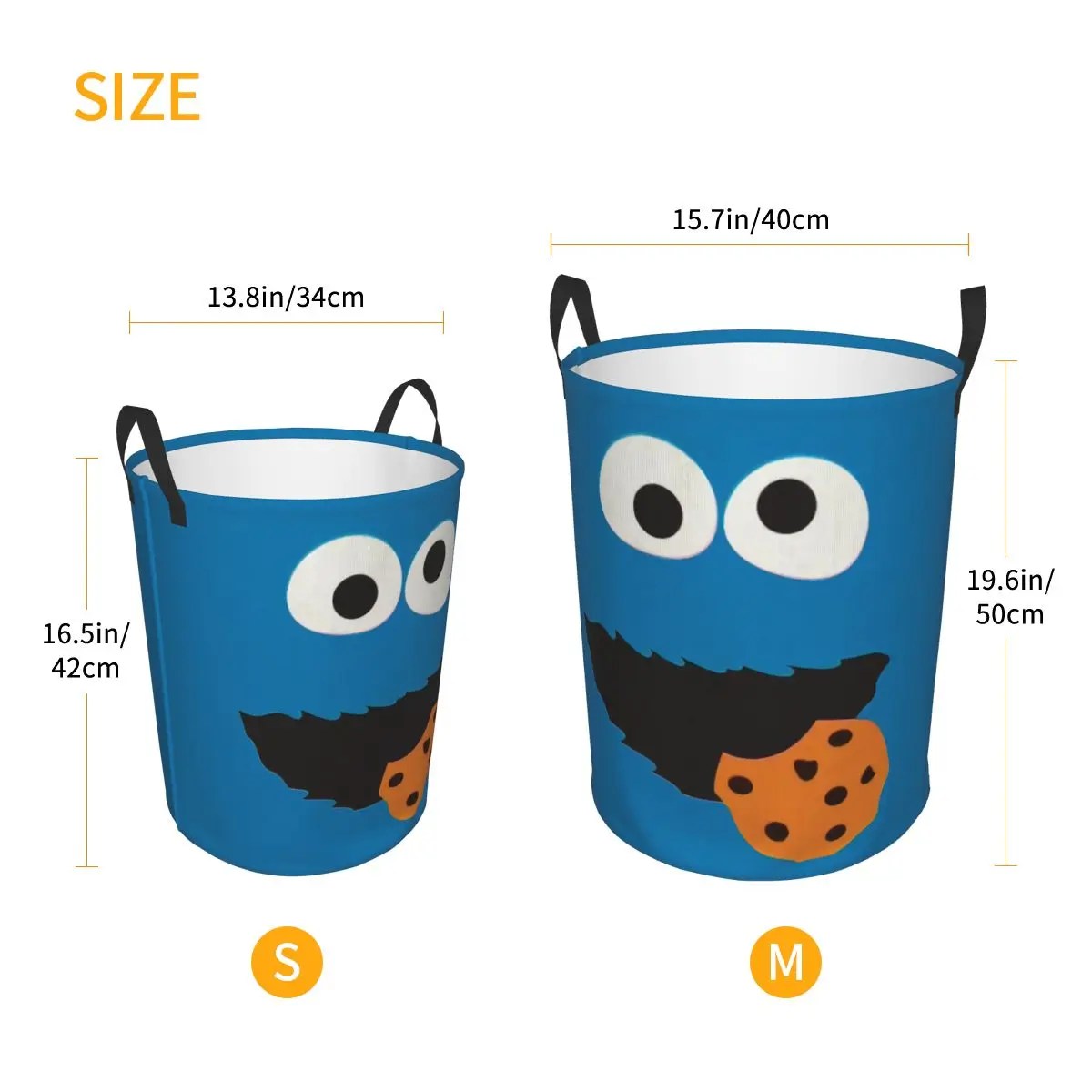 Custom Cookie Monster Face Manga Laundry Basket Foldable Sesame Street Clothes Hamper for Baby Kids Toys Storage Bin