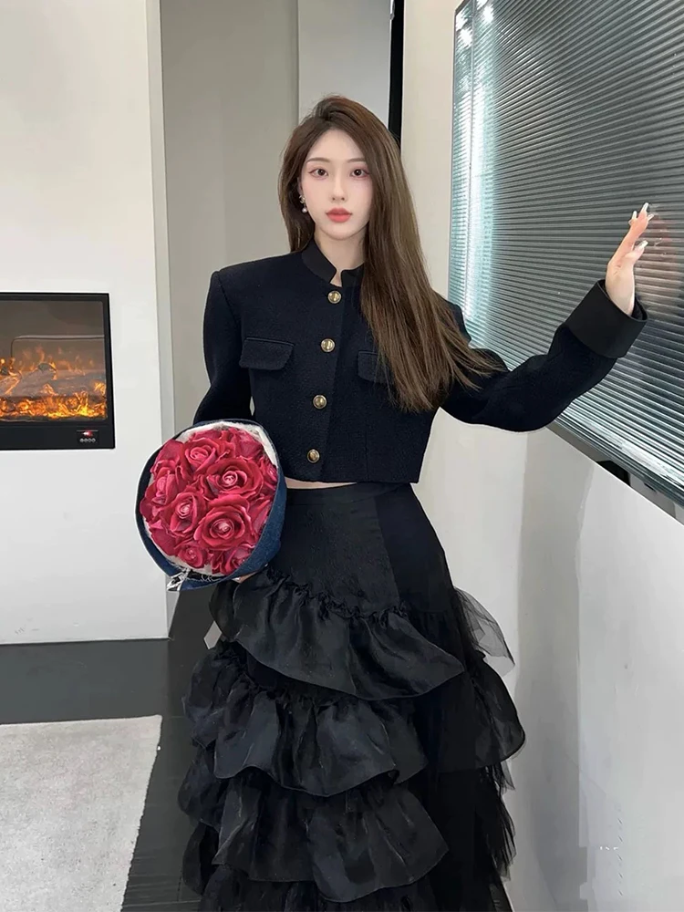 

Модная повседневная женская куртка на одной пуговице, универсальный топ для осени и зимы, прямого кроя, французский стиль, полиэстер.