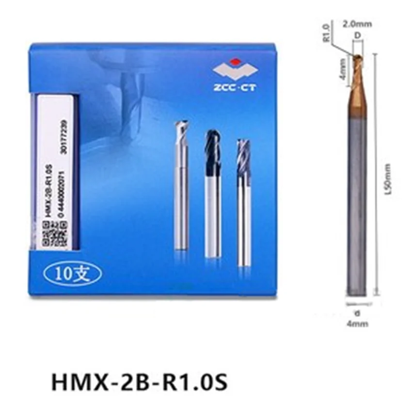 HMX-2B-R1.0S ZCC.CT HMX-2B Two edge straight shank ball end mill D2.0R1.0*4*4*50 2F Ball Nose End Mill 2 Flutes Ball End Mills