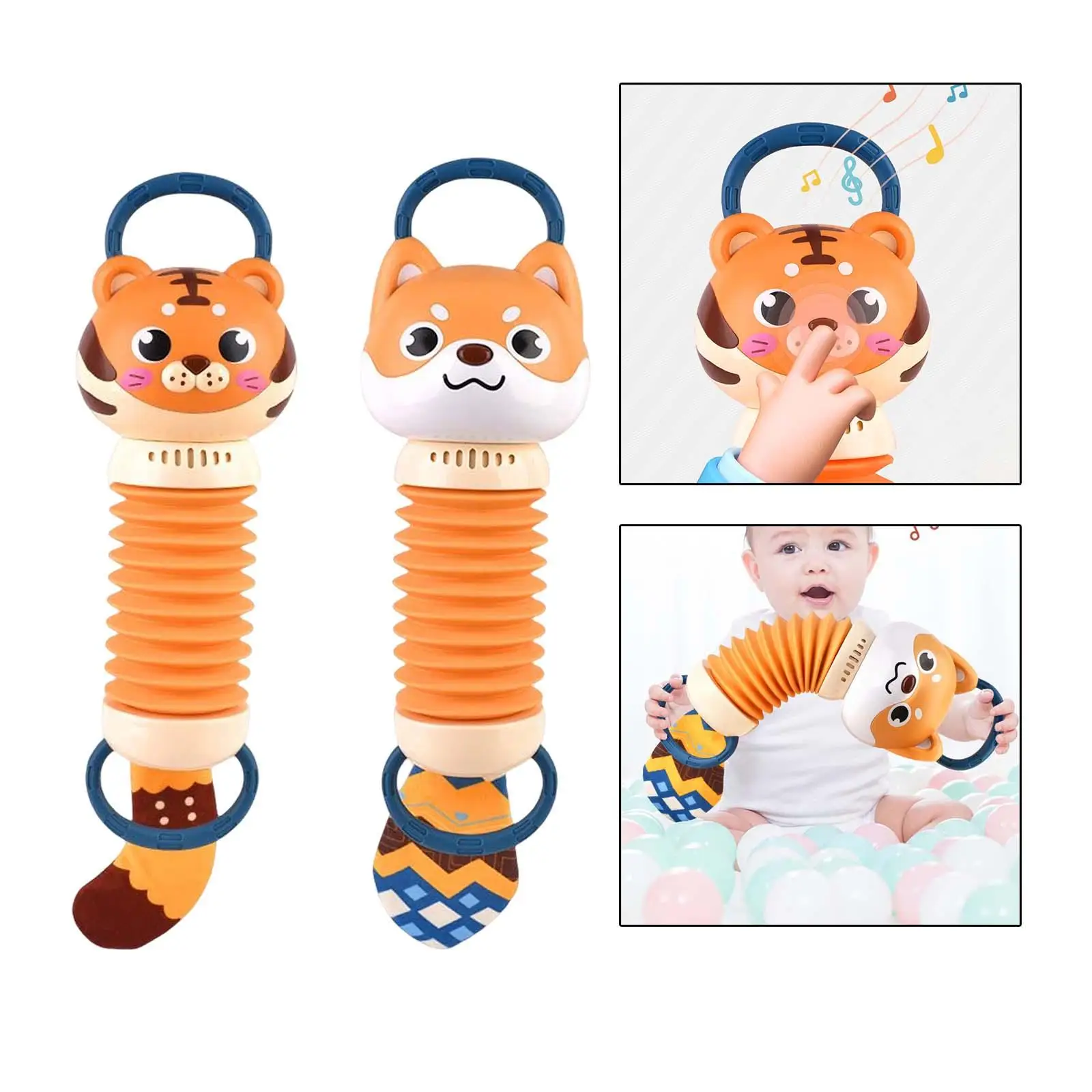 Baby Accordion Toy Stroller Pendant Tiger Dog Shape for Boys Girls Baby Infants Beginners