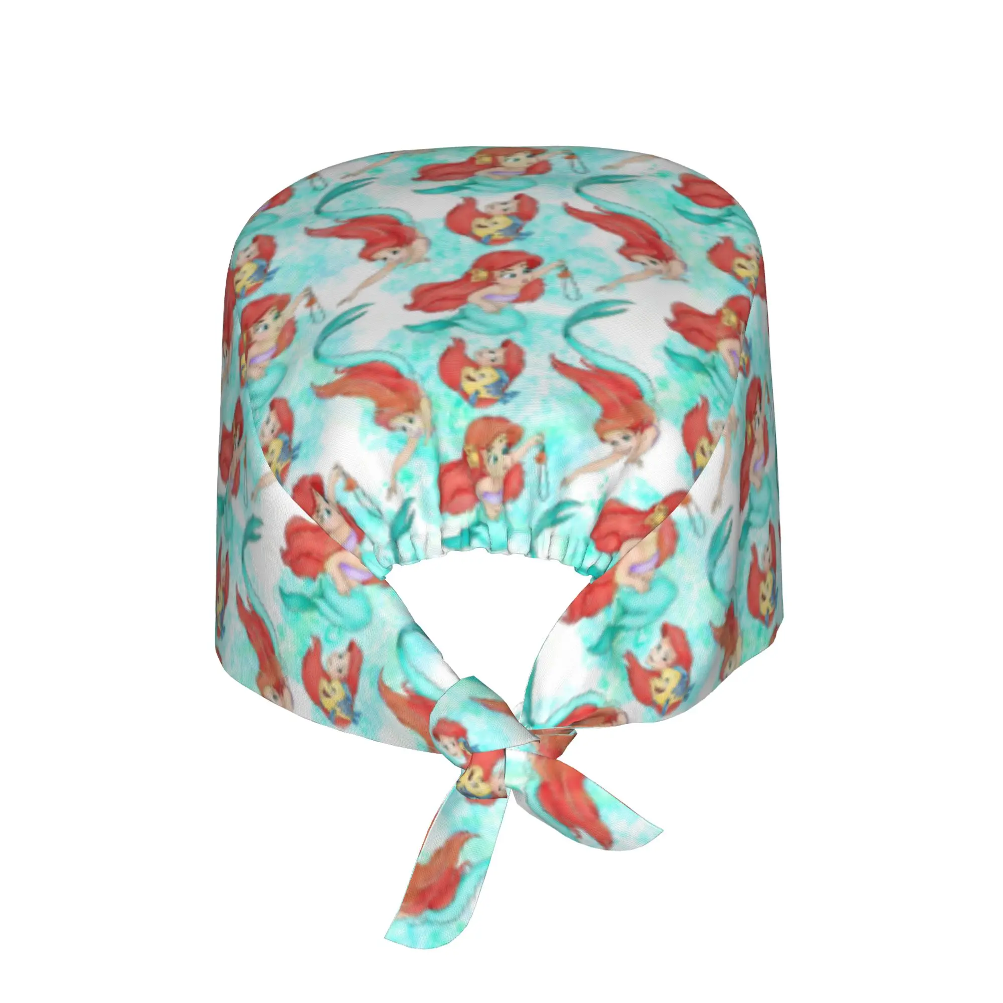 Custom Littles Anime Mermaides Scrubs Cap Surgical Hats Women Men Fish Manga Operating Room Cap Nursing Cap Lab Works Hat