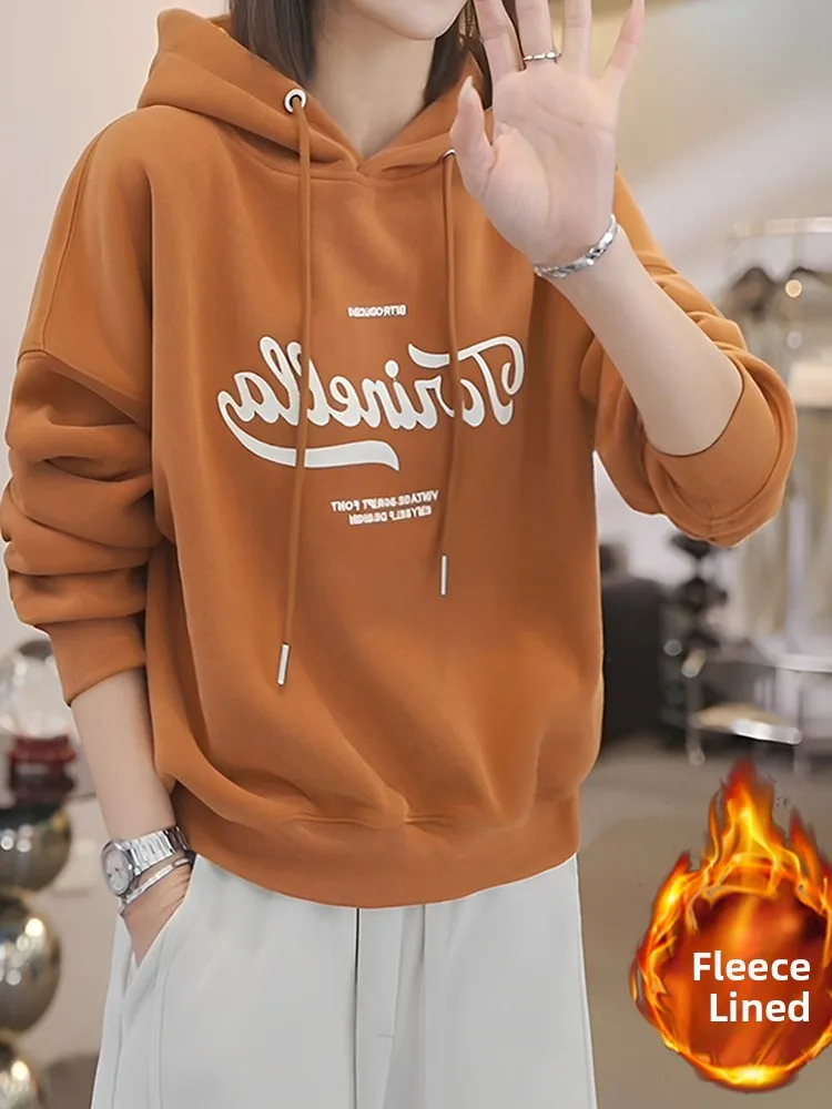 

Autumn Winter New Sle Women's Loose Faionable Anti-Aging Orange Hoodie Super Beautiful Casual Warm Top Hooded Sweatirt