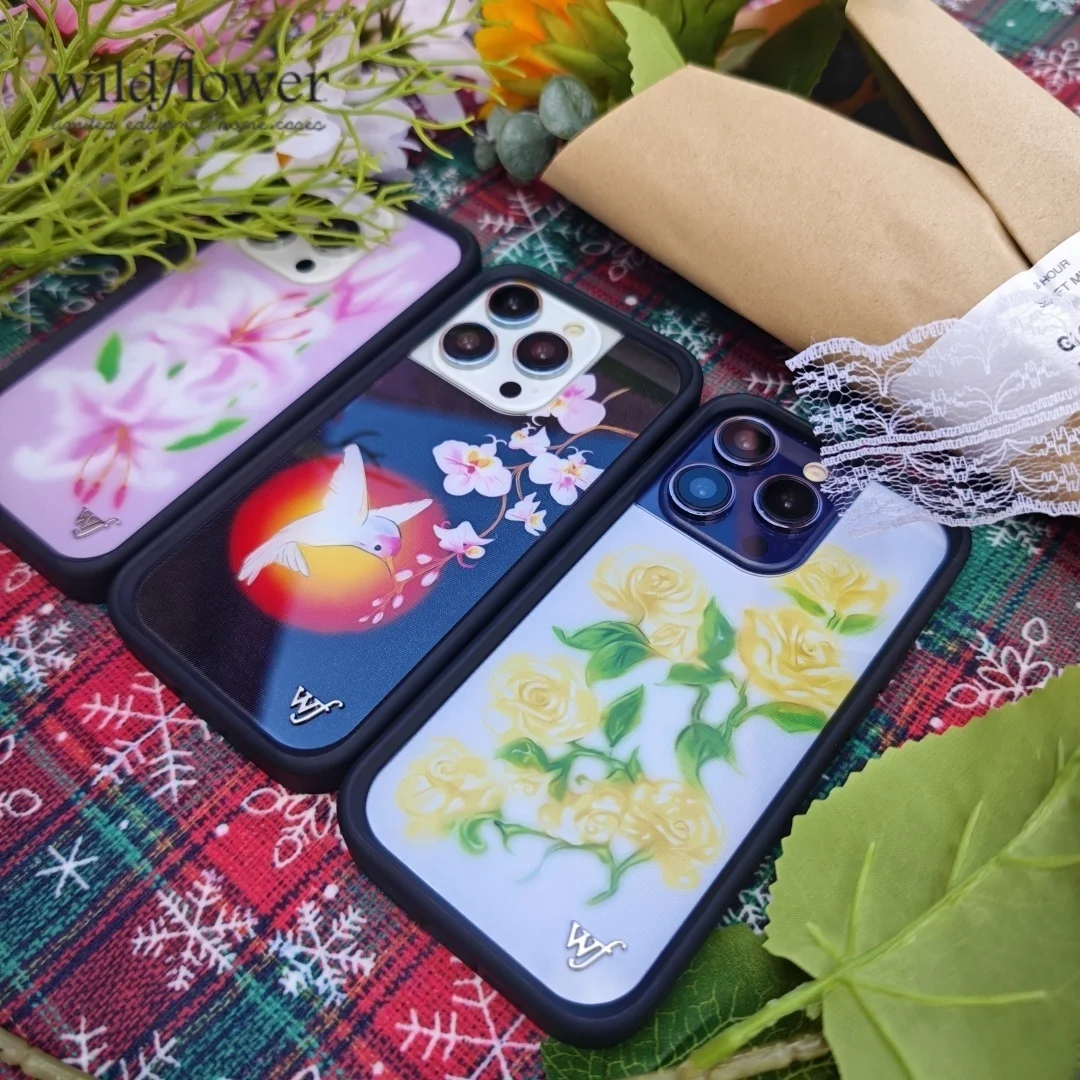 Funda Floral para Teléfono con Diseño de Lirio y Colibrí para iPhone 16 15 14 13 12 11 17 Pro Max Plus Air, con Diseño de Flor de Rosa Rugosa, Marca WF