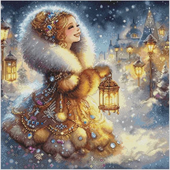 Chinese Cross Stitch Kits, Embroidery Needlework Sets, Beautiful Bee Pattern, The Princess Went Out on a Snowy Night