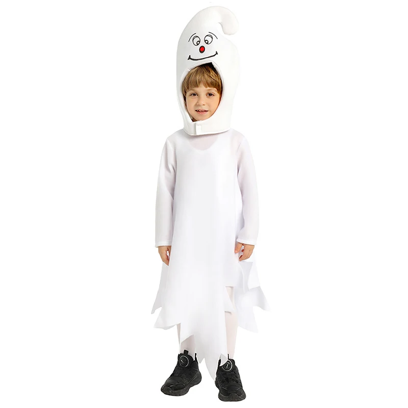 للجنسين الفتيات لطيف الأبيض شبحي هالوين يتوهم اللباس الزي الأولاد الأسود شبح الوجه زي #2