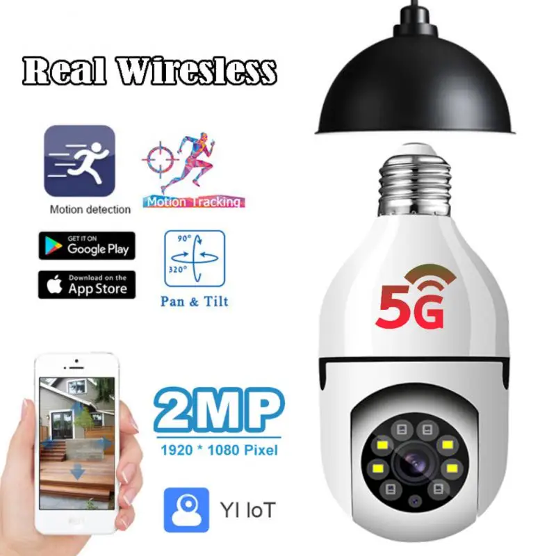 E27 Bulb Camera WiFi Indoor Video Surveillance 1080P Home Security Monitor Full Color Night Vision Auto Tracking Camera