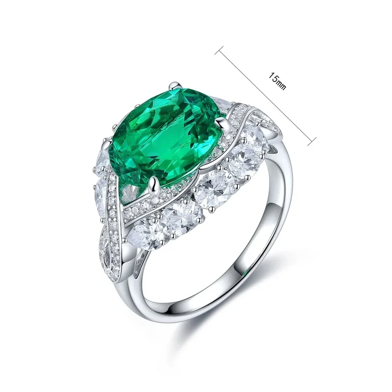 Lab Created Colombian Emerald Ring in S925 Silver 342 Carats Vintage Style Engagement Ring for Her Fine Jewelry Wedding Gift