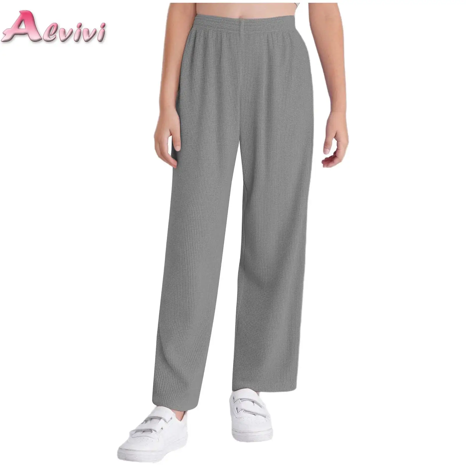 

Girls Wide Leg Pants New Spring Autumn Trendy Children Waffle Texture Casual Straight Leg Pants Girls Trend Slimming Long Pants