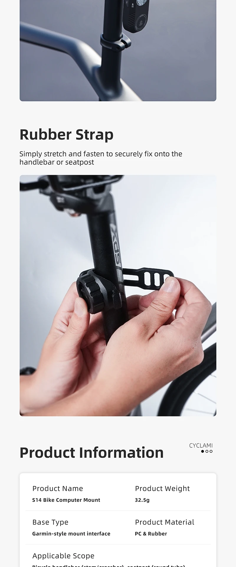 360 ° Drehbare Halterung Universelle Fahrradcomputer-Halterung Mountainbike Straßenfahrrad Scheinwerferhalter Halterung Rücklichthalterung CYCLAMI S14 – Detail 5