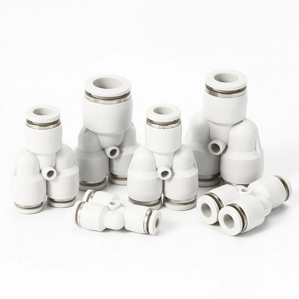 PY PW ホワイト空気圧クイックコネクトT字型Yジョイント 4mm 6mm 8mm 10mm 12mm 14mm 16mm PUホース プラスチックジョイント エア/水接続用