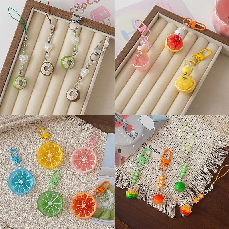 Cute Simulation Fruit Keychain Resin  Lemon Strawberry Orange Keyring for Women Fashion Handbag Pendant DIY Jewelry