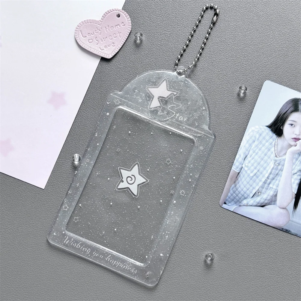 Korean Transparent Y2k Glitter Hearts Photo Card Holder Kpop Meal Card Bus Card Sleeves Photocard Protective Cover Pendant