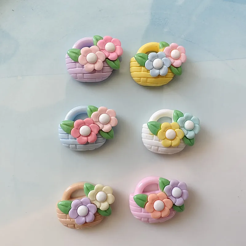 10Pcs Cartoon A Basket Of Flowers Resin DIY Shoes Hat Icebox Barrette Mobile Phone Case Scrapbook Cream Glue Flat Back Resin