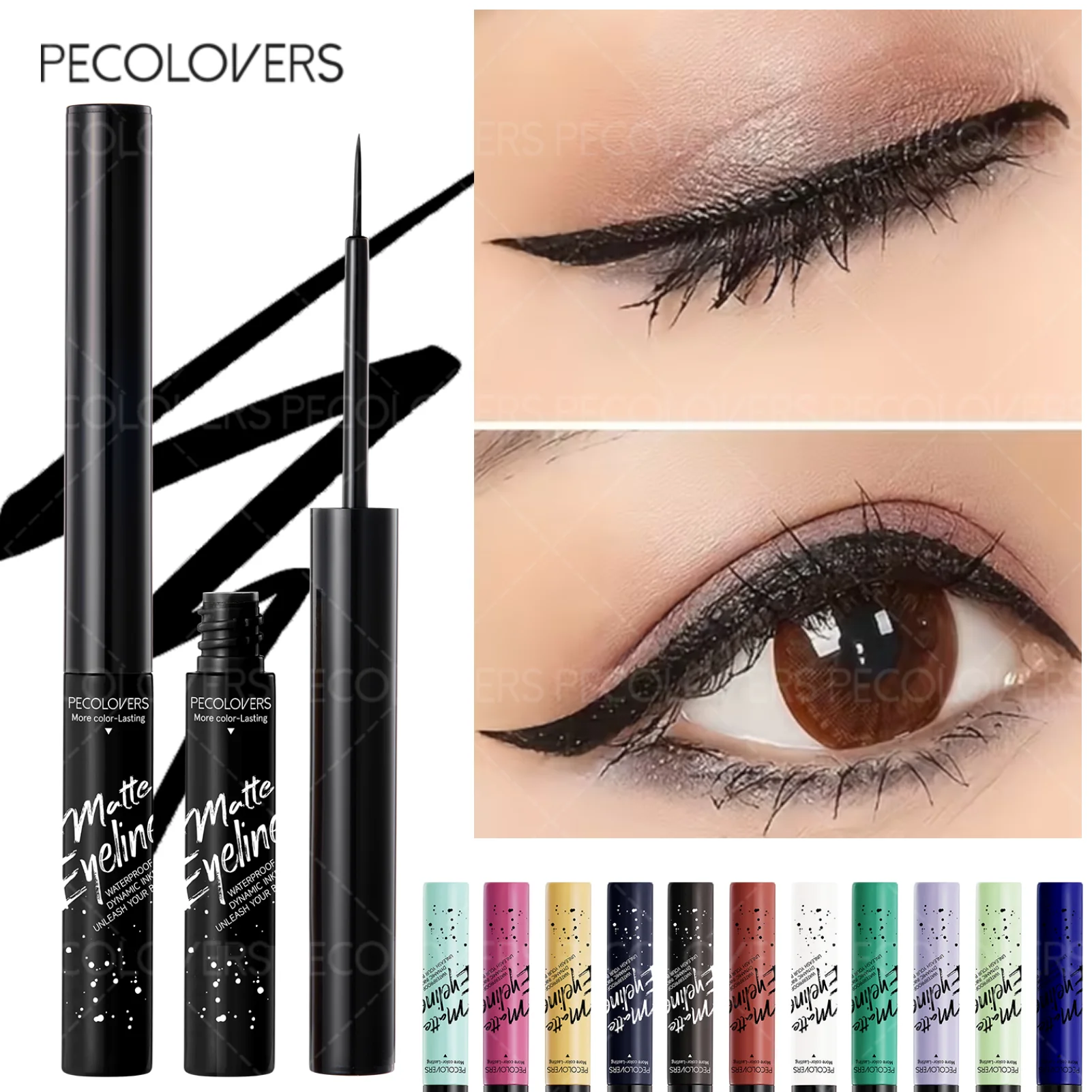 1PC slanke waterdichte meerkleurige vloeibare eyeliner-pen - sneldrogend veegvast, zweetbestendig (wit/groen/blauw/paars/rood)