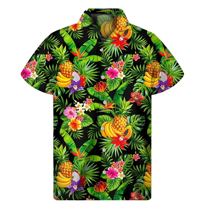 

Banana Pineapple Graphic Beach Shirt For Men 3D Print Fruit Hawaiian Shirts Summer Short Sleeve Button Lapel Aloha Blouse