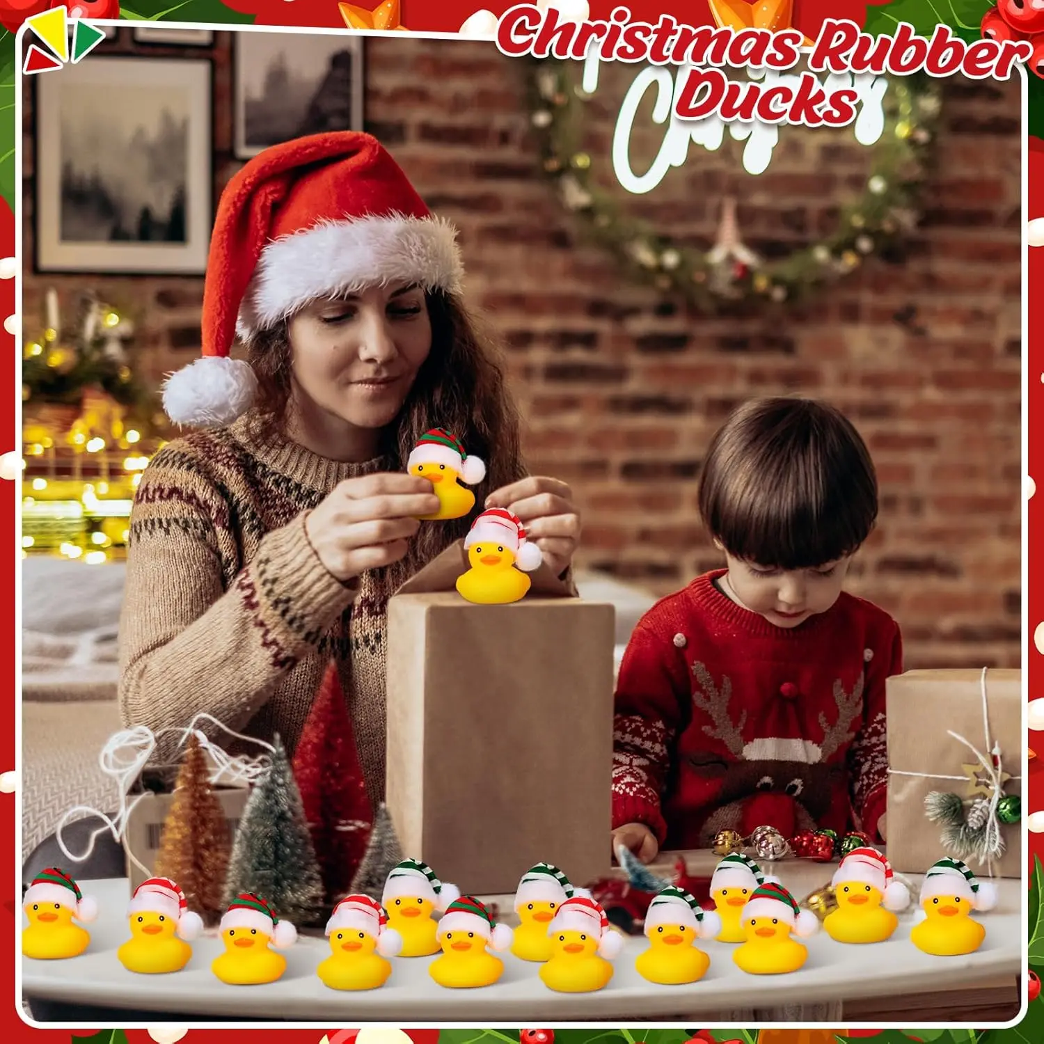 48 Pcs Christmas Rubber Ducks with Christmas Hats Christmas Mini Rubber Ducks in Bulk Christmas Party Favors for Kids Holiday Ru