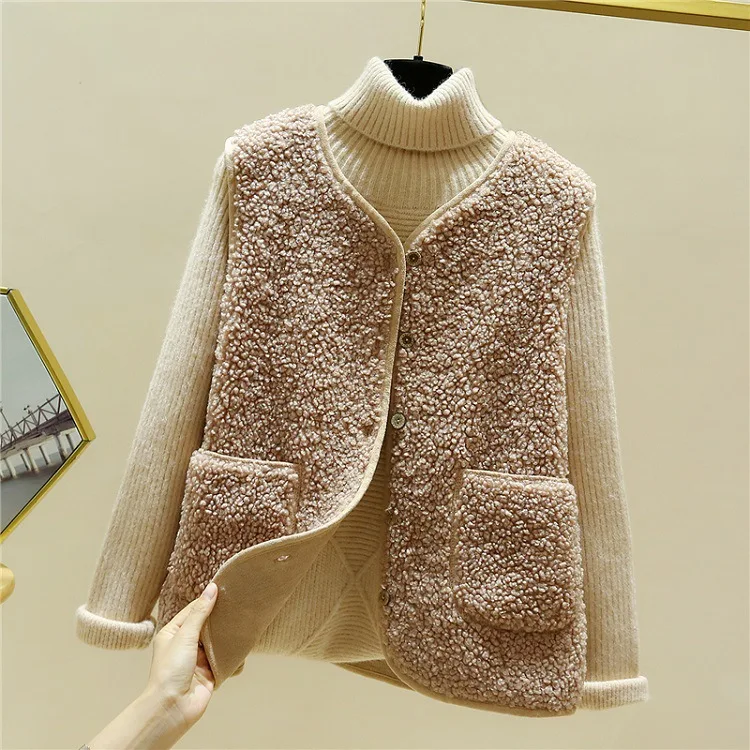 

Lamb Plush Vest Women's 2025 Autumn and Winter Short Korean Style Fur One-piece Versatile Shoulder Jacket