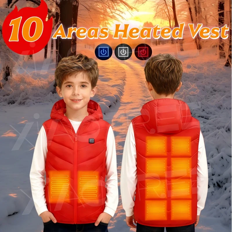 10 Areas Heated Vest Electric Heated Jackets Children Usb Inner Heat Vest Veste For Camping Thermal Winter Warm Jacket for Kids