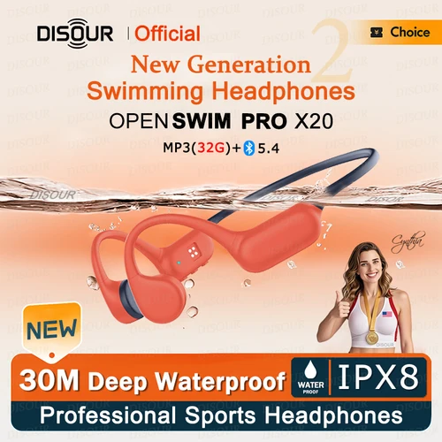 Imagen 1 del producto Nuevo X20 auriculares de conducción ósea Bluetooth 5.4 inalámbrico Deportes auriculares IPX8 impermeable 30m de profundidad auriculares de natación auriculares deportivos profesionales con memoria de 32 GB Soporte MP3