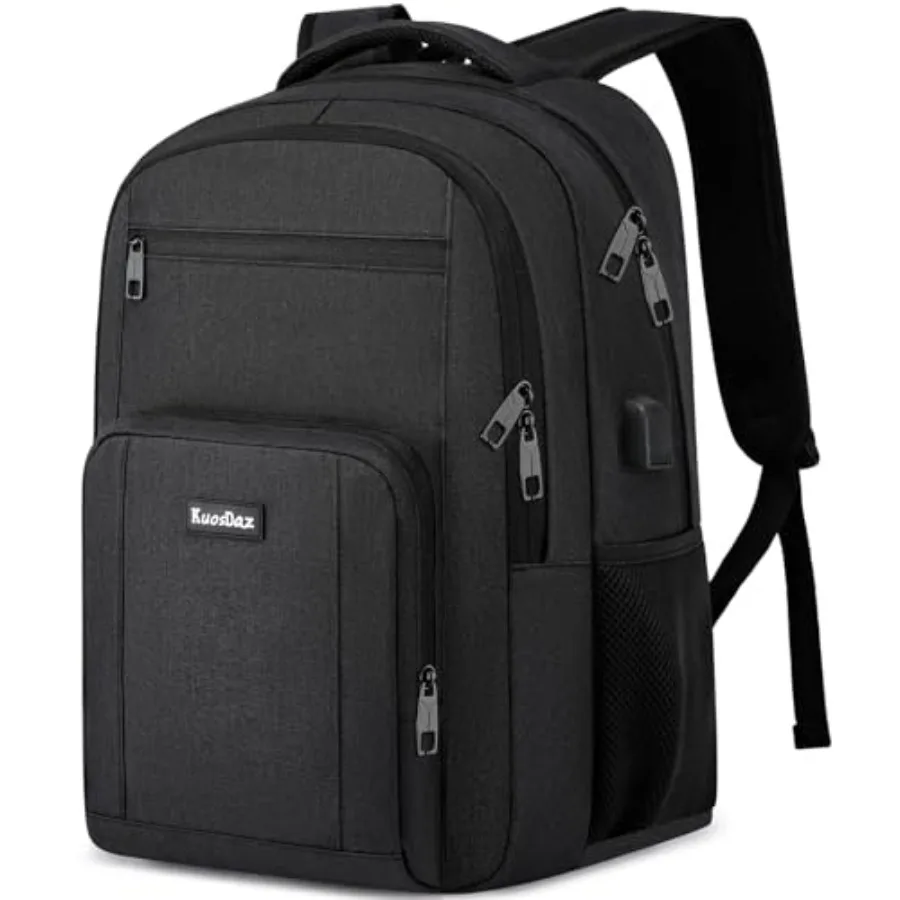 

Black Backpack for Men and Women, School Backpacks for Teen Boys Girls, Large Bookbag with USB Charger Port, Water Resistant Co