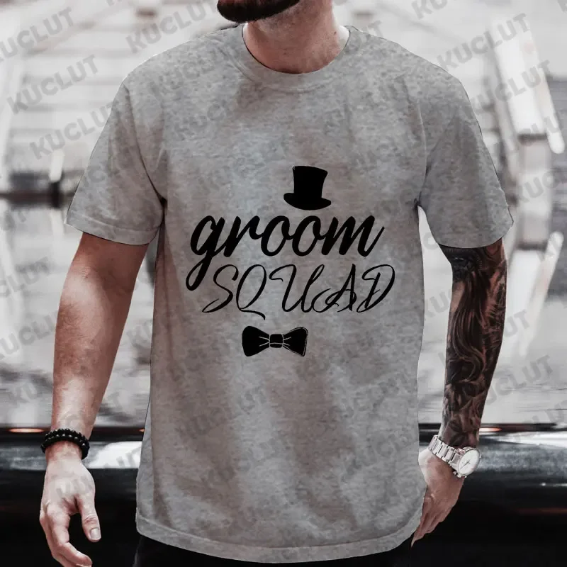 Fashion Team Groom Squad Tops Bachelor Stag T-Shirt Single Farewell Party Tshirt Groomsman Best Man Blouses Male Wedding Tees