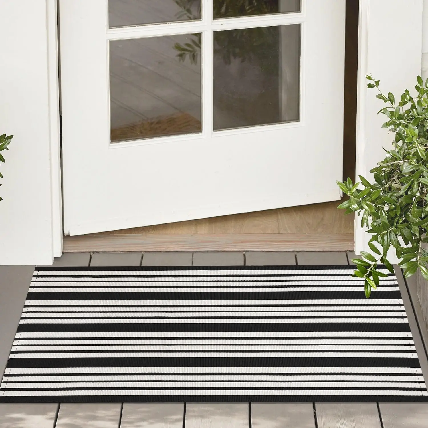 VIKAMA Loop Pile Entry Door Rug Machine-Washable Striped Porch Carpet, Indoor And Outdoor Floor Mat, Home Decoration - view 3