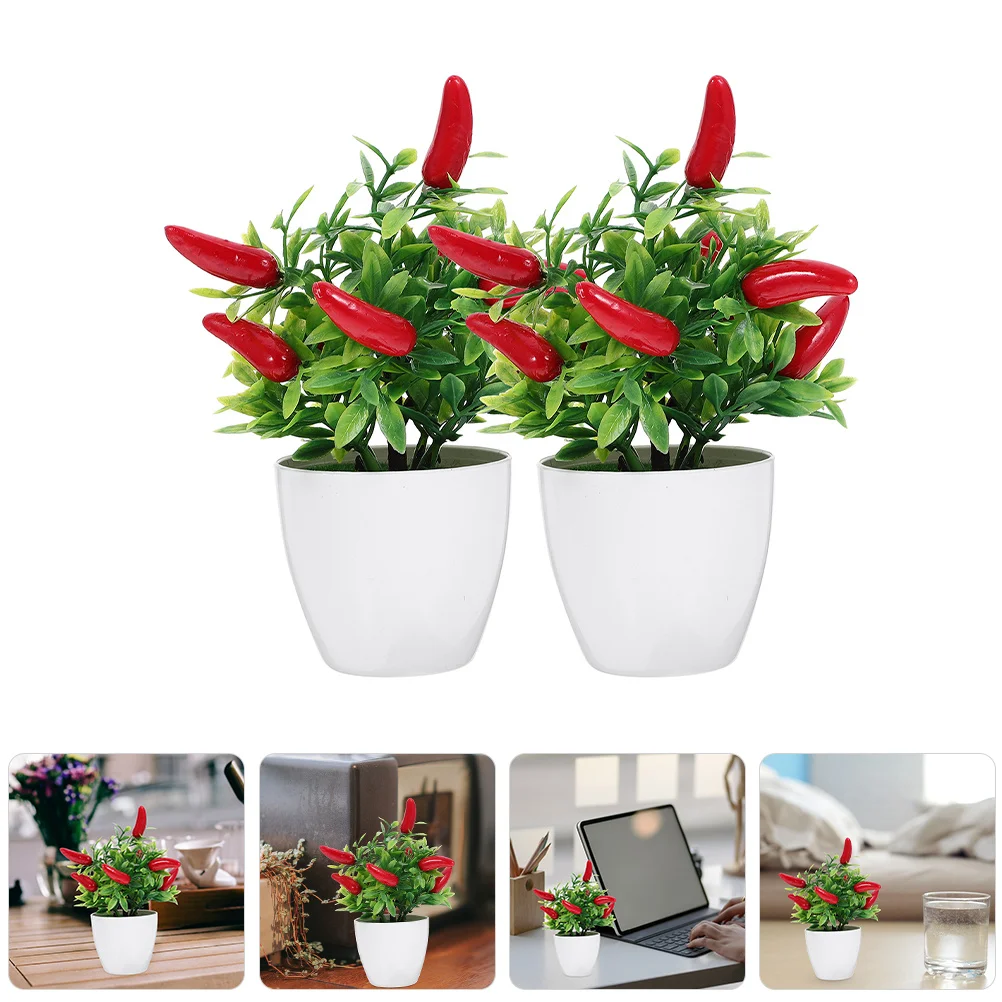

4Pcs Artificial Chili Bonsai Mini Potted Plant Desktop Decoration Realistic Miniature Faux Pepper Plant Photo Props Simulation