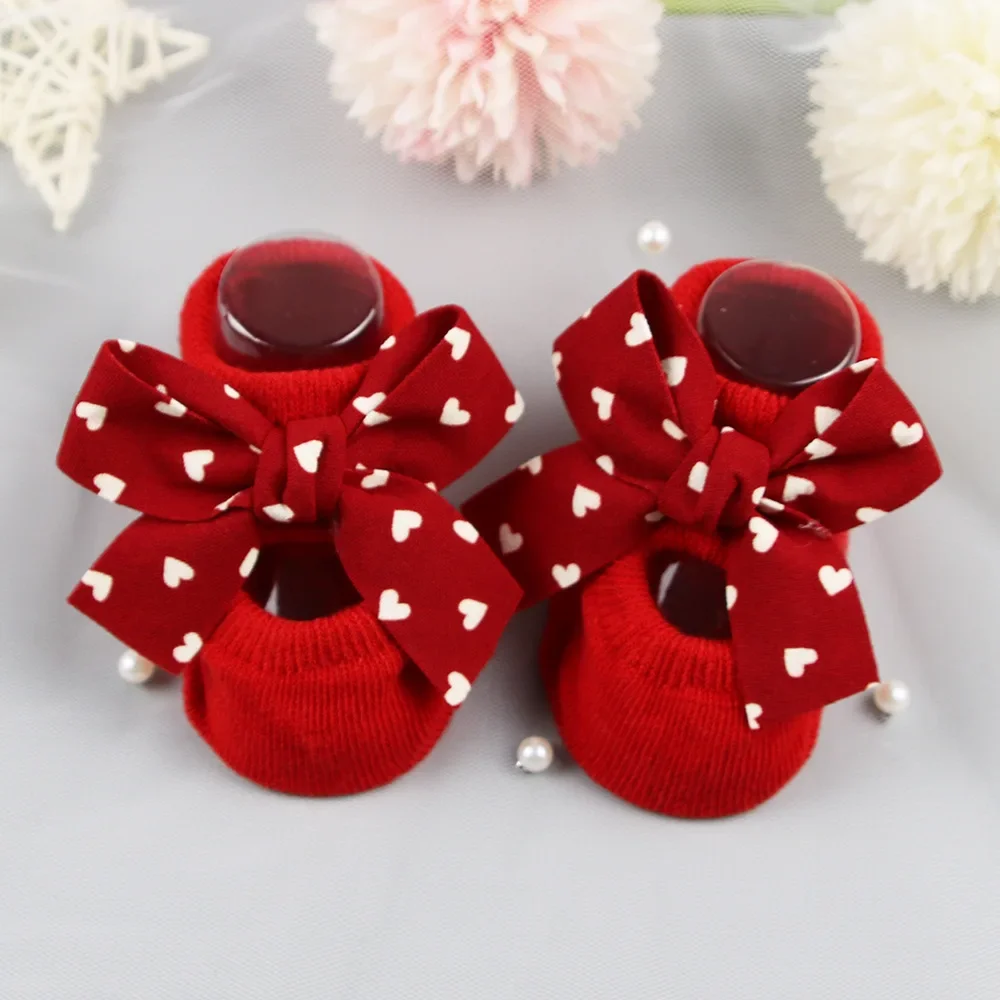 2024 Spring Autumn Newborn Indoor Cotton Socks Bow Infant Anti Slip Socks Baby Girl Socks Rubber Soles Baby Floor Socks cute