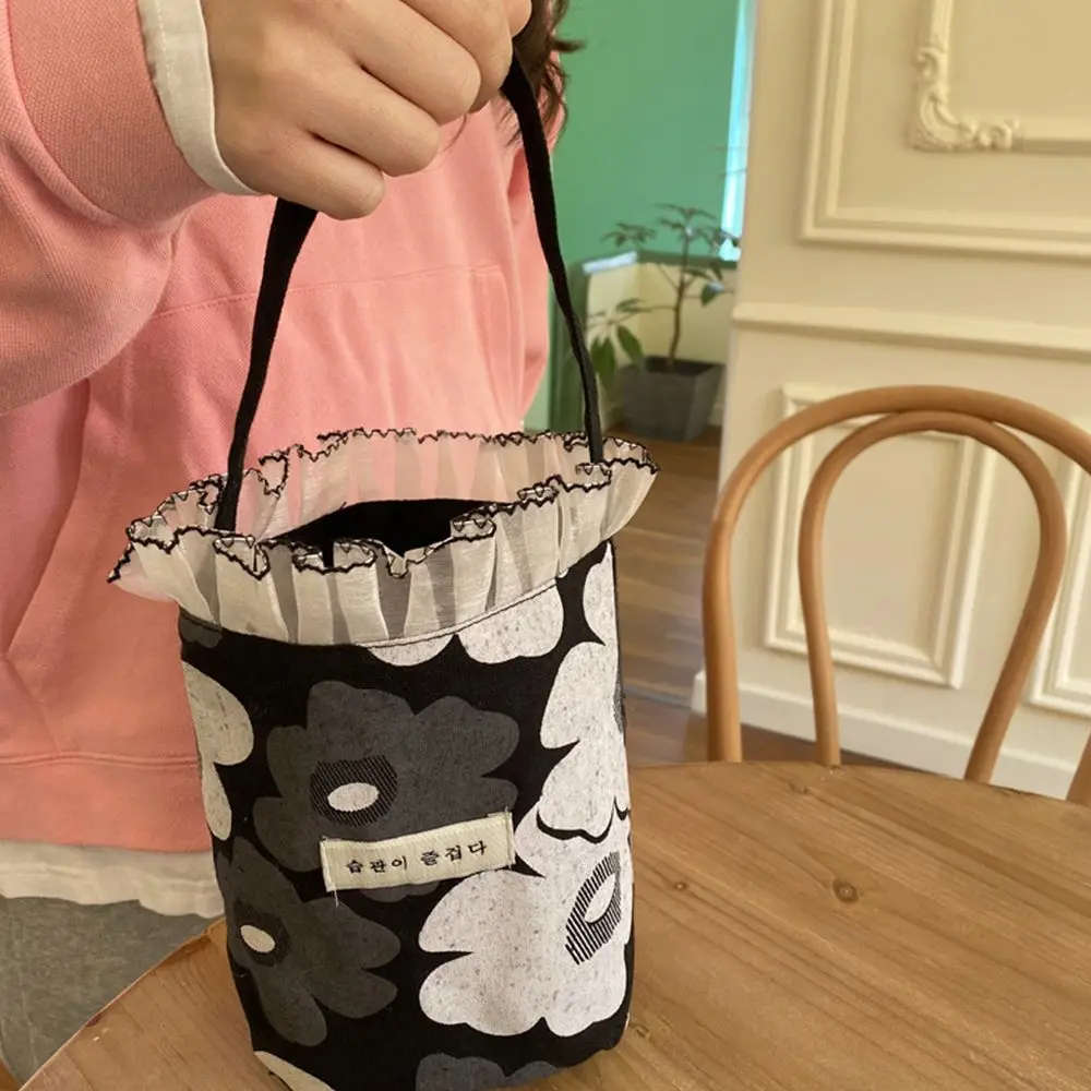 Phone Bag Milk Tea Bags Temperament Bucket Bags Lace Women Handbags Spring Day Picnic Bags Korean Style Canvas Bags Lunch Bags